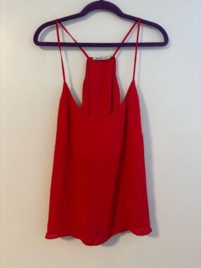 Justfab Vibrant Bright Red Orange Camisole Fancy Spaghetti Strap Blouse Large